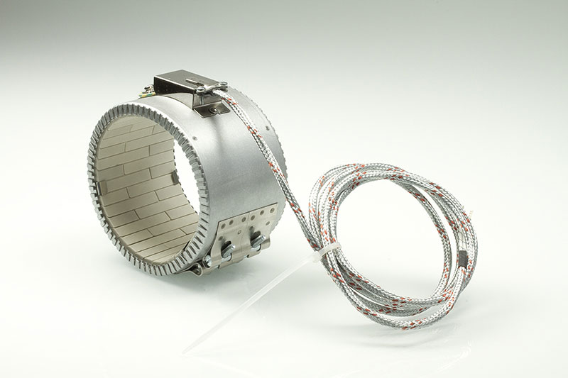 collier chauffant, pour températures jusqu'à 400°C, moulage par injection, extrusion, alésages, évidements, support thermocouple, Chauffage radiant, céramique isolé