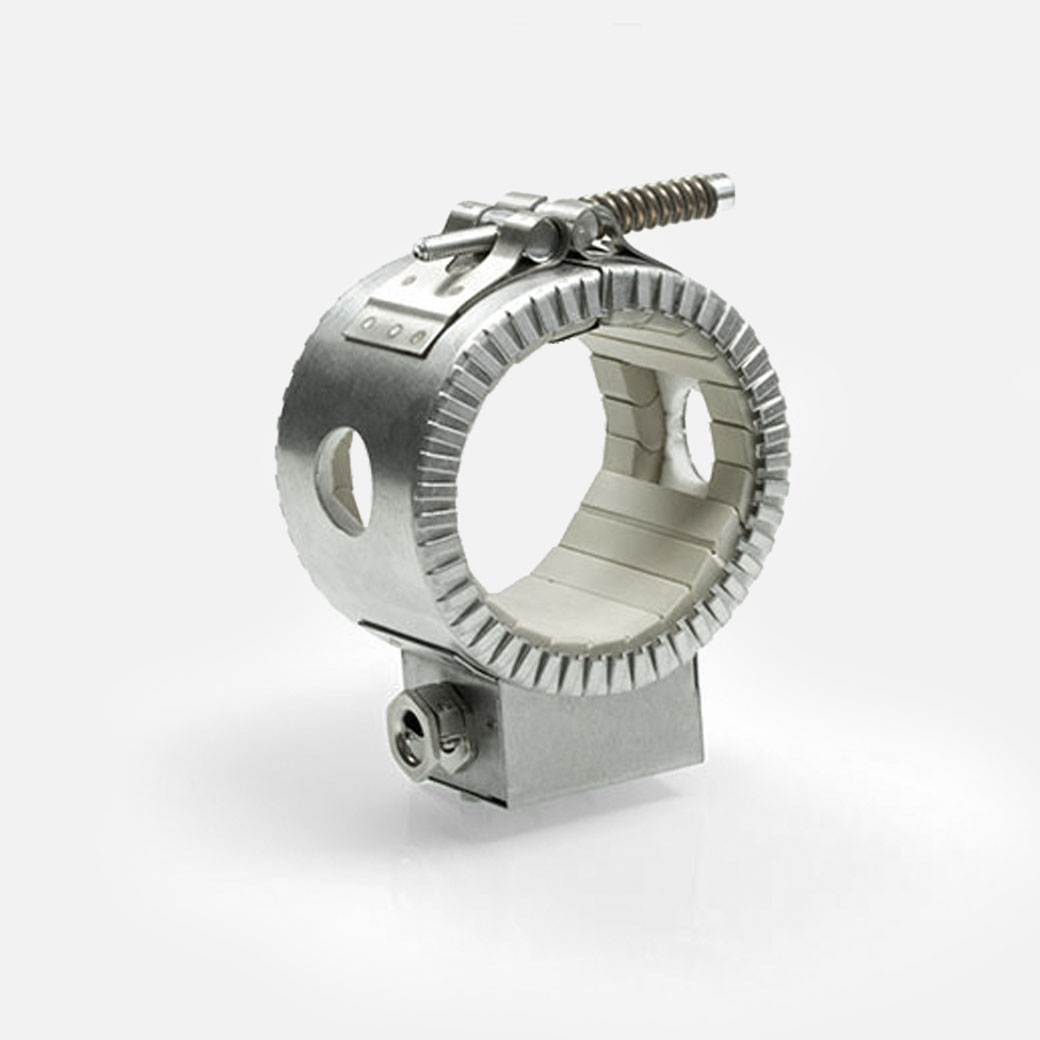 collier chauffant, pour températures jusqu'à 400°C, moulage par injection, extrusion, alésages, évidements, support thermocouple, Chauffage radiant, céramique isolé