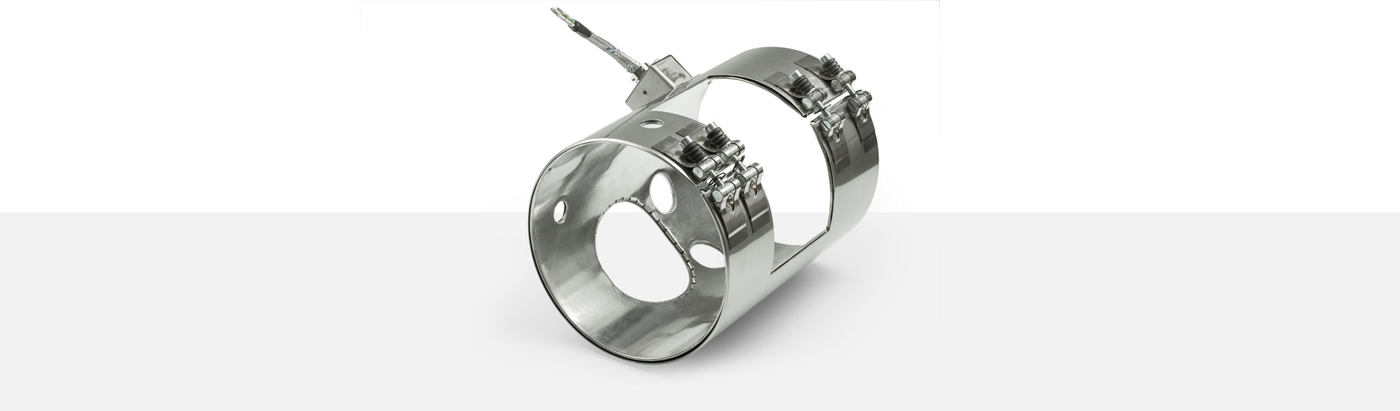 collier chauffant, pour températures jusqu'à 280°C, moulage par injection, extrusion, alésages, évidements, support thermocouple, cercle calorifuge par vide d’air, cercle calorifuge et pyronap, mica isolé