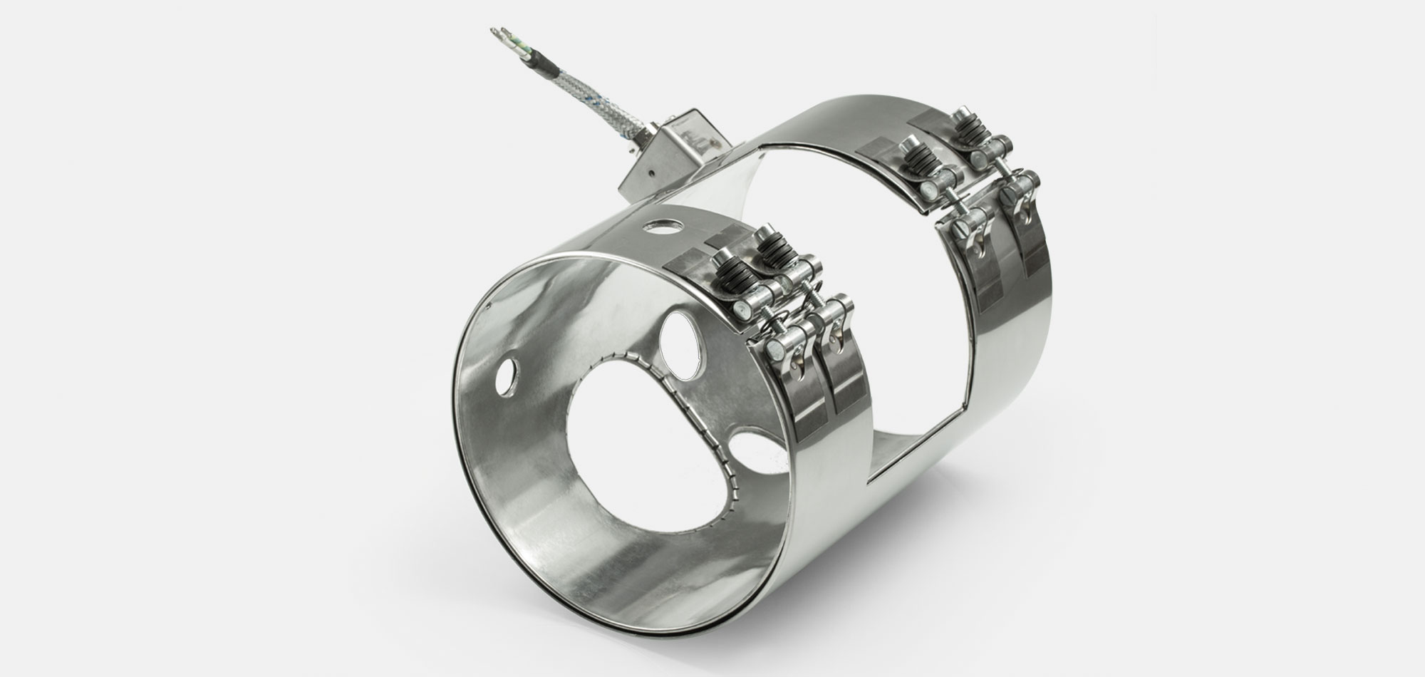 collier chauffant, pour températures jusqu'à 280°C, moulage par injection, extrusion, alésages, évidements, support thermocouple, cercle calorifuge par vide d’air, cercle calorifuge et pyronap, mica isolé