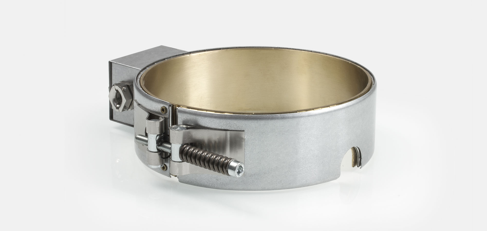 collier chauffant, pour températures jusqu'à 280°C, moulage par injection, extrusion, alésages, évidements, support thermocouple, cercle calorifuge par vide d’air, cercle calorifuge et pyronap, mica isolé