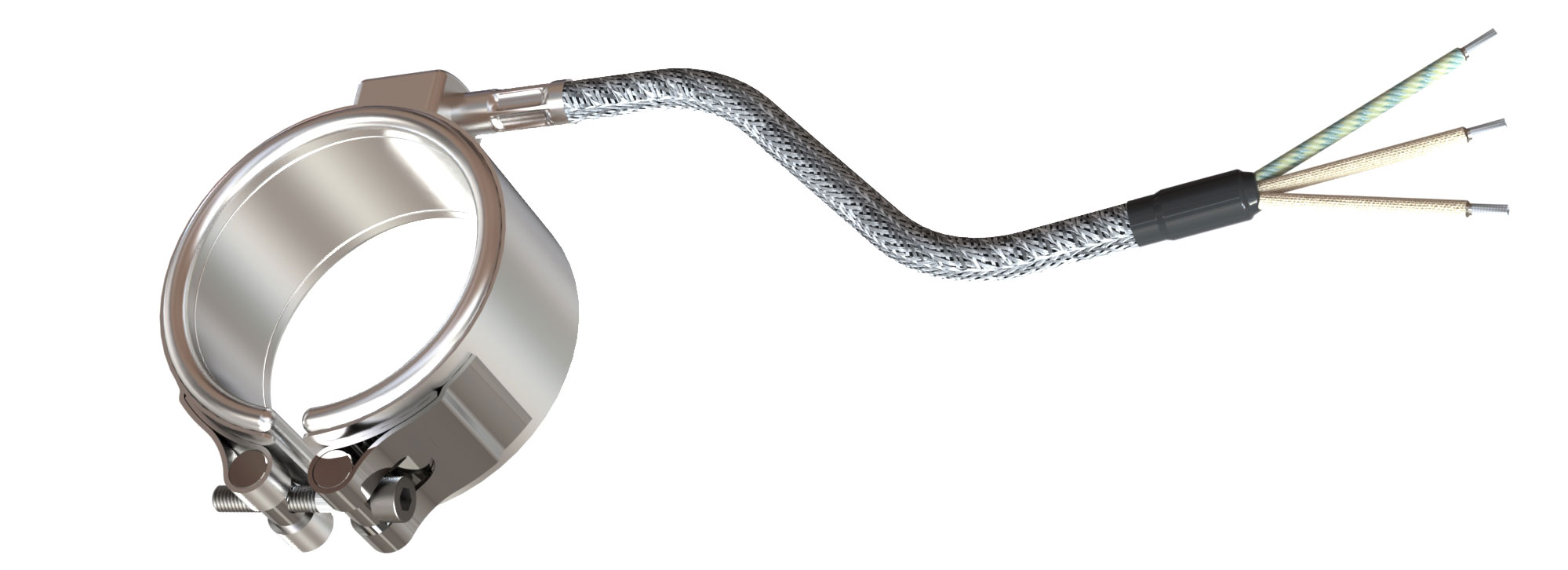 collier de buse „haute charge“, températures jusqu'à 600°C, moulage par injection, évidements, support thermocouple, thermocouple intégré, Encombrement réduit, matériaux exigeants, traitement PTFE-PEEK, temps de cycle réduits, extrusion de câble