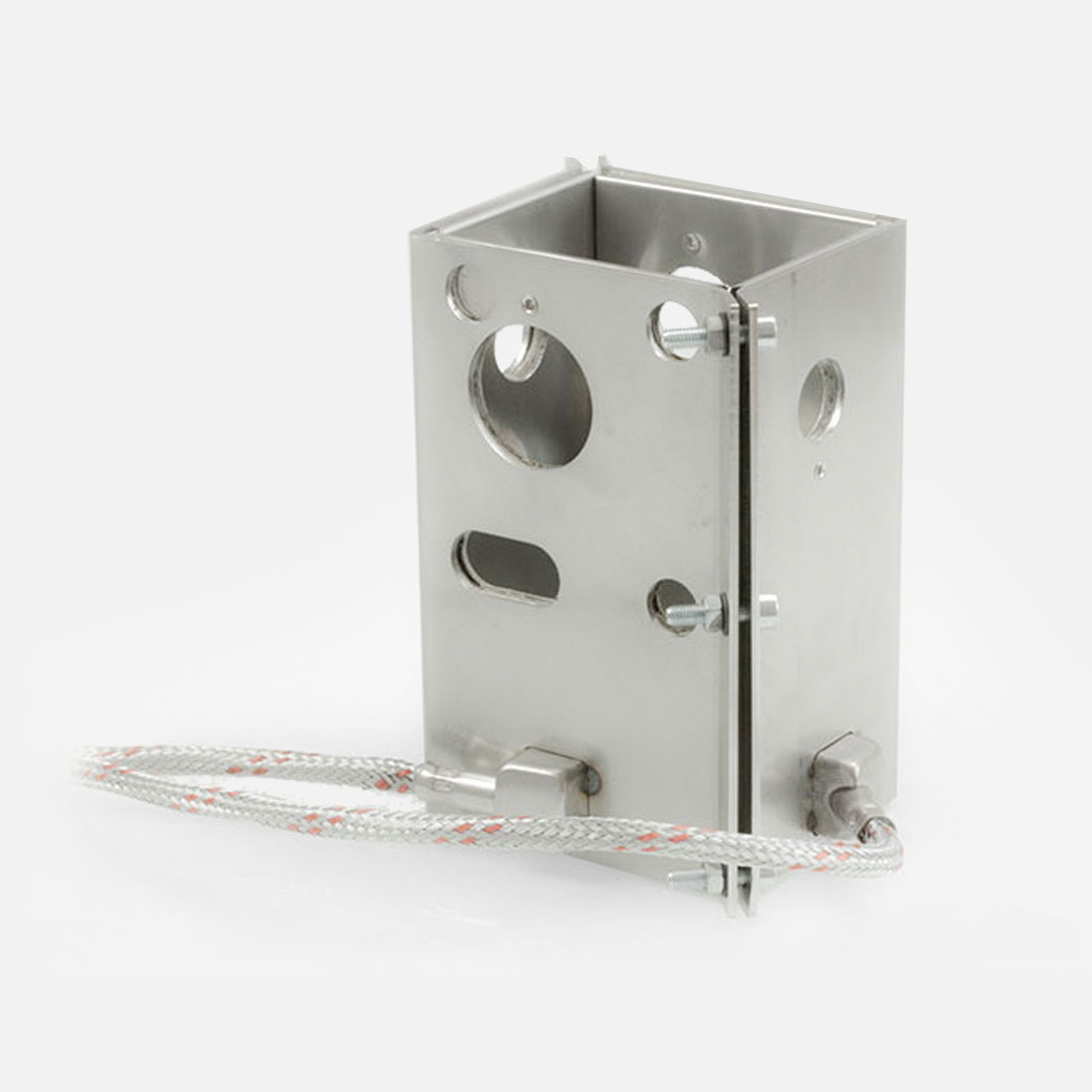 Chauffage d'outillage, Chauffant Plat, Collier Rectangulaire, pour des températures jusqu'à 450°C, extrusion, moulage par injection, technologie des plastiques, alésages, évidements, support de capteur de chaleur, thermocouple intégré, mineralisole